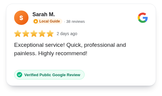 Verified 5-Star Google Maps Review Card